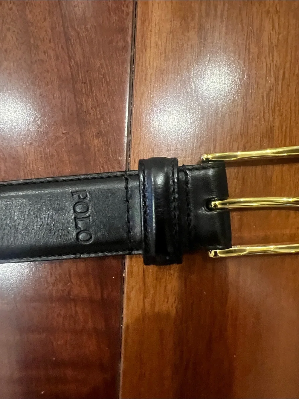 Polo by Ralph Lauren Black Leather Belt with Gold Buckle 1 inch width